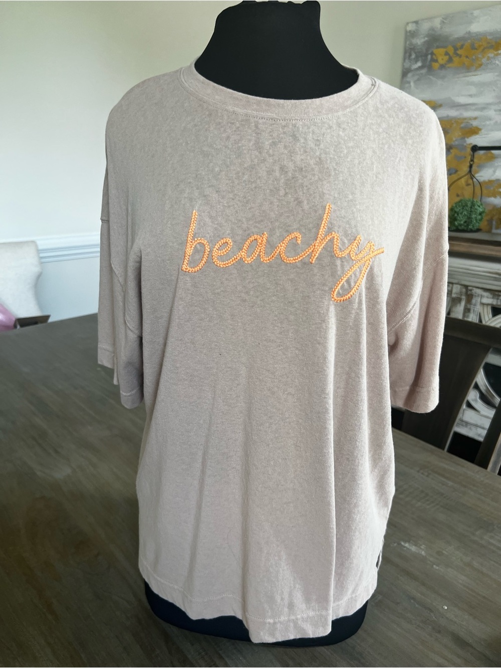 Wishlist Beige Short Sleeve 'beachy' Embroidered Tee
